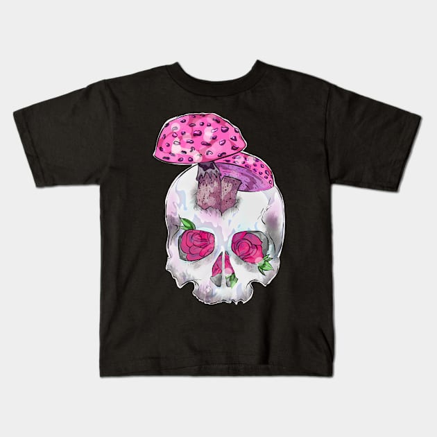 Skull and Mushrooms Kids T-Shirt by Ale Coelho